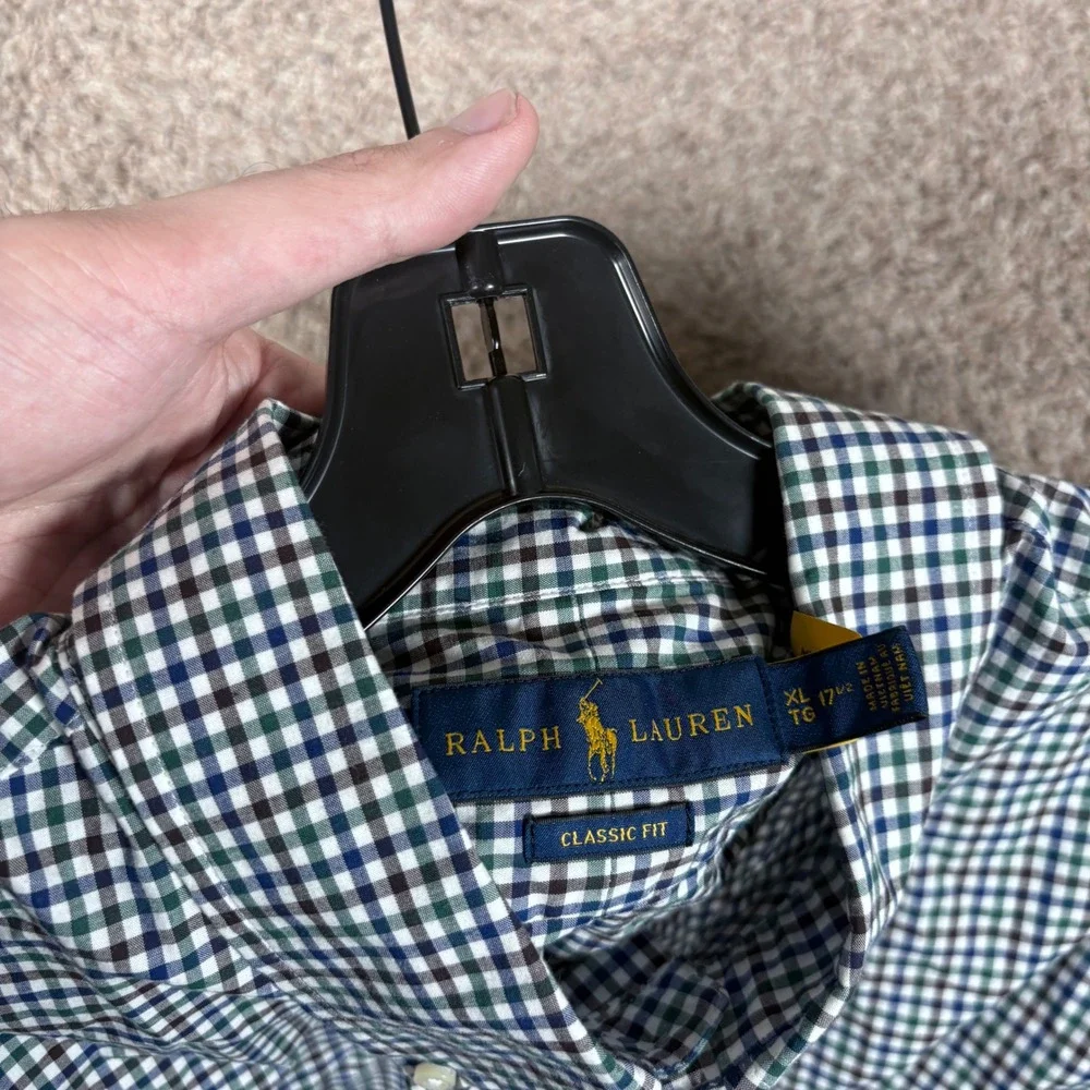 Ralph Lauren Mens XL Classic Fit Gingham Check Button Down Shirt Preppy